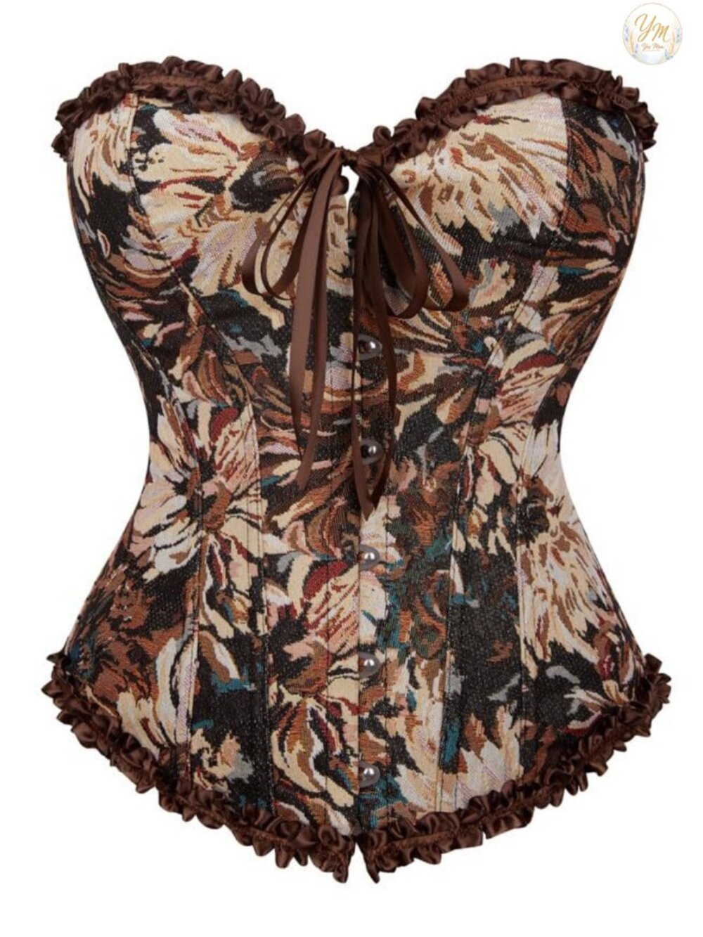 Womens Floral Lace Up Corset Top Overbust Bustier Body Shaper